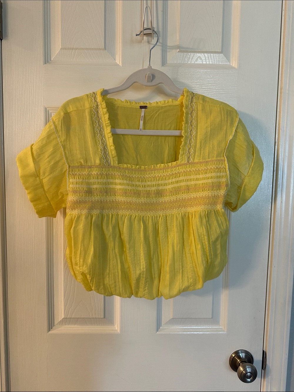 Free People Bright Yellow Smocked Square-Neck Crop Top